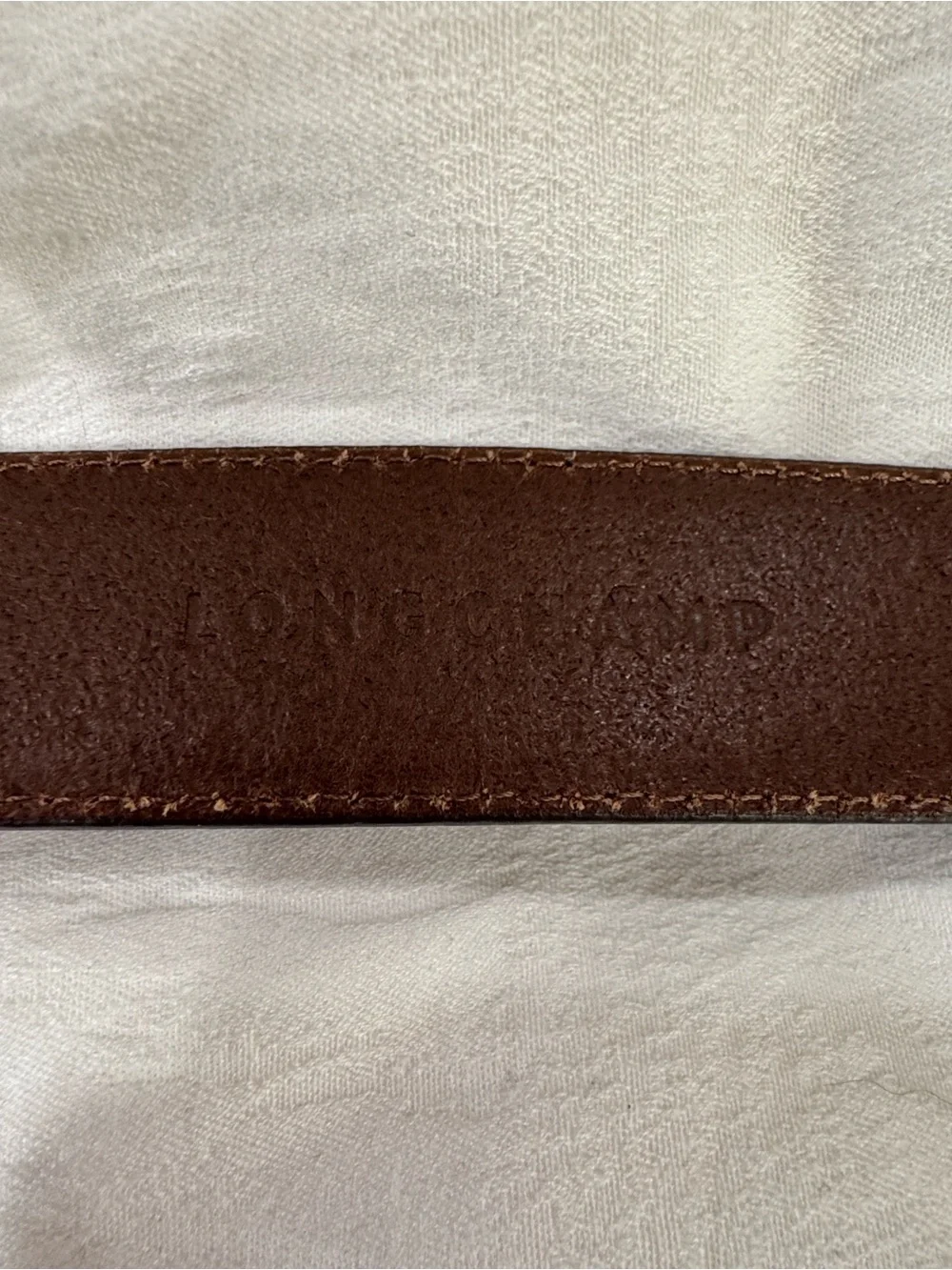 Longchamp Leather Men's Belt with Gold Buckle - Brown Small